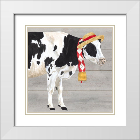 Intellectual Animals I Cow and Bell White Modern Wood Framed Art Print with Double Matting by Reed, Tara