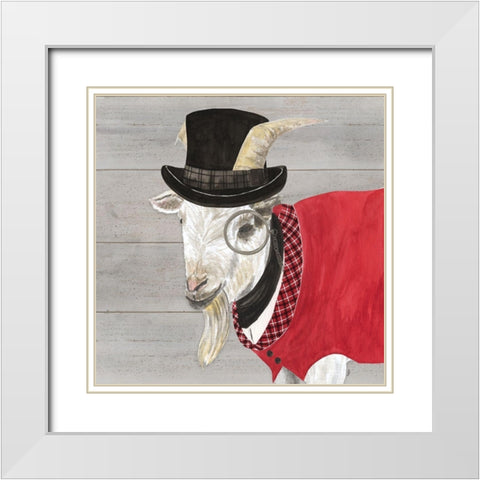 Intellectual Animals VI Goat with Hat White Modern Wood Framed Art Print with Double Matting by Reed, Tara