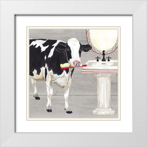 Bath time for Cows Sink White Modern Wood Framed Art Print with Double Matting by Reed, Tara