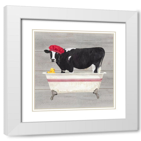 Bath time for Cows Tub White Modern Wood Framed Art Print with Double Matting by Reed, Tara