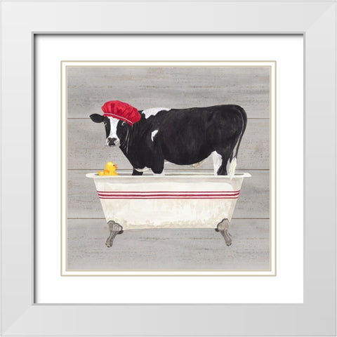 Bath time for Cows Tub White Modern Wood Framed Art Print with Double Matting by Reed, Tara