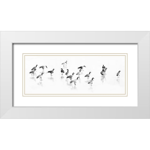 Flock of Canada Geese White Modern Wood Framed Art Print with Double Matting by Tyrrell, LuAnne