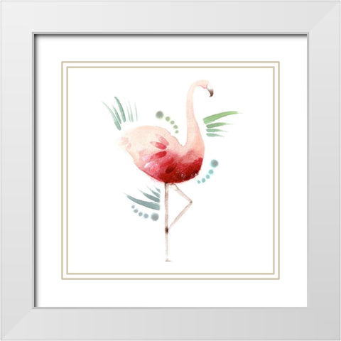 Tropical Icons Flamingo White Modern Wood Framed Art Print with Double Matting by Northern Lights