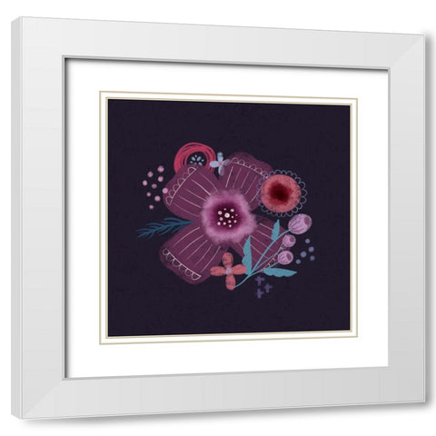 Dark Purple Florals I White Modern Wood Framed Art Print with Double Matting by Noonday Design