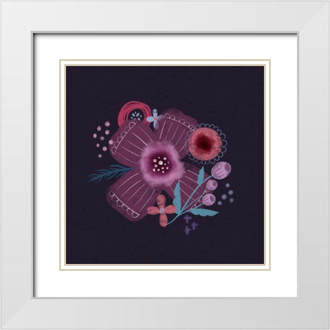 Dark Purple Florals I White Modern Wood Framed Art Print with Double Matting by Noonday Design
