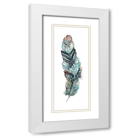 Tribal Feather Single II White Modern Wood Framed Art Print with Double Matting by Tre Sorelle Studios