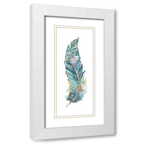 Tribal Feather Single III White Modern Wood Framed Art Print with Double Matting by Tre Sorelle Studios