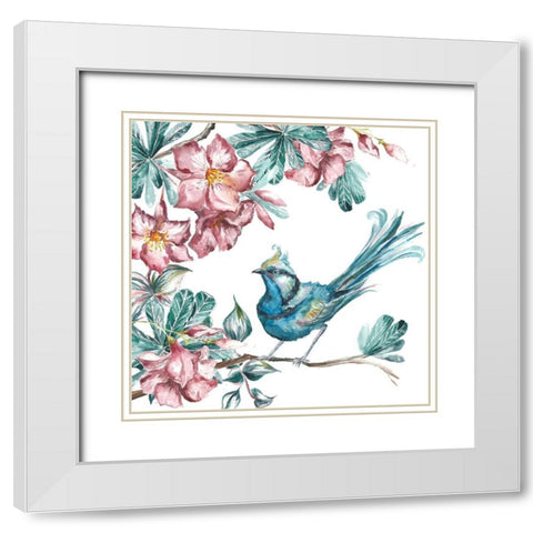 Island Living Bird and Floral I White Modern Wood Framed Art Print with Double Matting by Tre Sorelle Studios