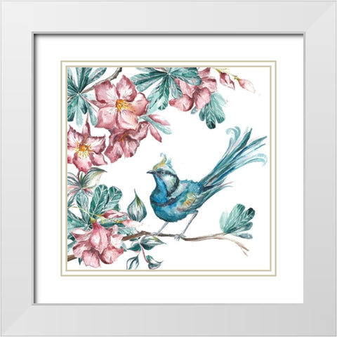 Island Living Bird and Floral I White Modern Wood Framed Art Print with Double Matting by Tre Sorelle Studios