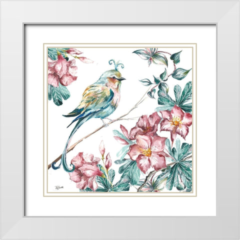 Island Living Bird and Floral II White Modern Wood Framed Art Print with Double Matting by Tre Sorelle Studios