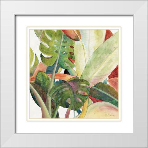 Tropical Lush Garden square I White Modern Wood Framed Art Print with Double Matting by Cusson, Marie-Elaine