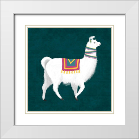 Lovely Llama Jewel Tones I -Teal White Modern Wood Framed Art Print with Double Matting by Noonday Design