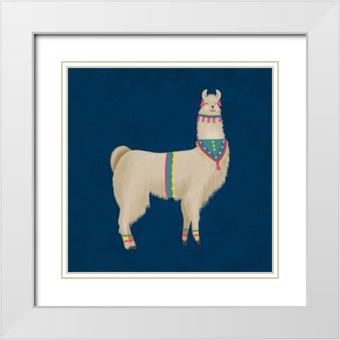 Lovely Llama Jewel Tones III-Blue White Modern Wood Framed Art Print with Double Matting by Noonday Design