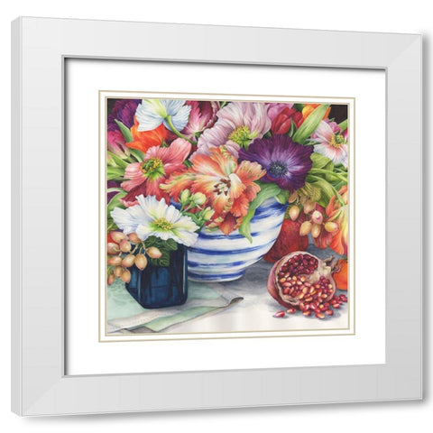 Vibrant Bouquet Still Life White Modern Wood Framed Art Print with Double Matting by Wicks, Jane
