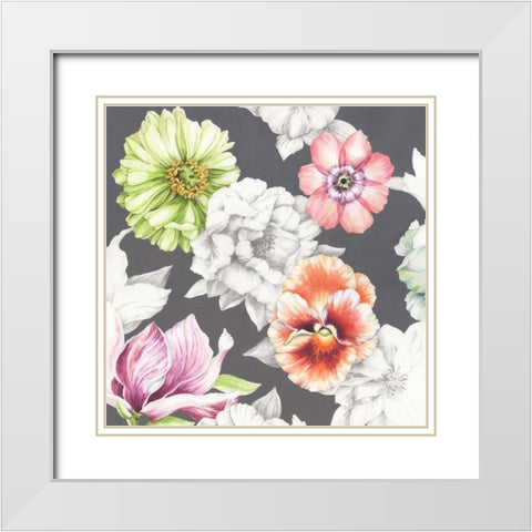 Floral Sketch on Grey White Modern Wood Framed Art Print with Double Matting by Wicks, Jane