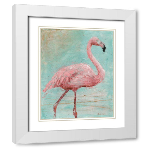 Pink Flamingo I White Modern Wood Framed Art Print with Double Matting by Cusson, Marie-Elaine