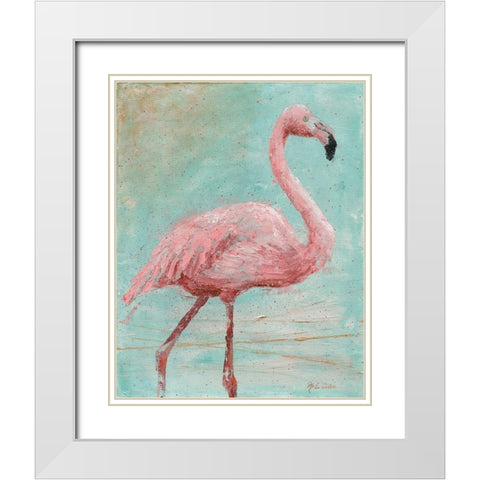 Pink Flamingo I White Modern Wood Framed Art Print with Double Matting by Cusson, Marie-Elaine
