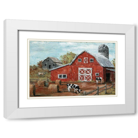 Red Country Barn White Modern Wood Framed Art Print with Double Matting by Cusson, Marie-Elaine