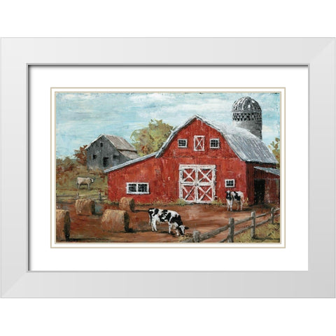Red Country Barn White Modern Wood Framed Art Print with Double Matting by Cusson, Marie-Elaine