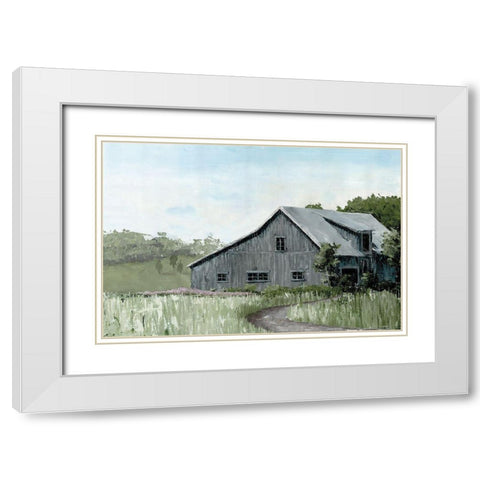 Flower Field Barn White Modern Wood Framed Art Print with Double Matting by Cusson, Marie-Elaine
