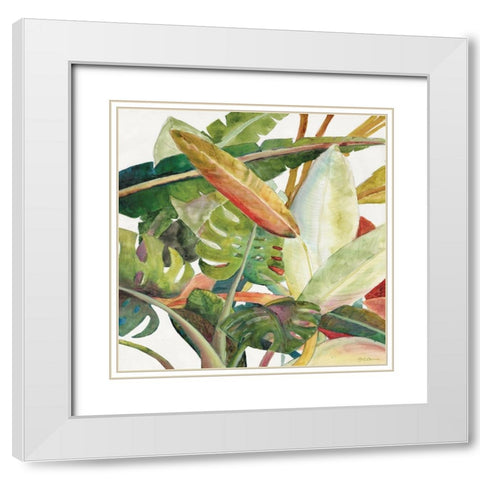 Tropical Lush Garden Square II White Modern Wood Framed Art Print with Double Matting by Cusson, Marie-Elaine