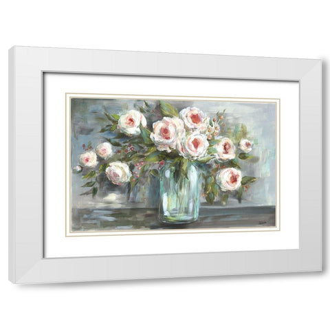 Pink Blooms Still Life Landscape White Modern Wood Framed Art Print with Double Matting by Tre Sorelle Studios