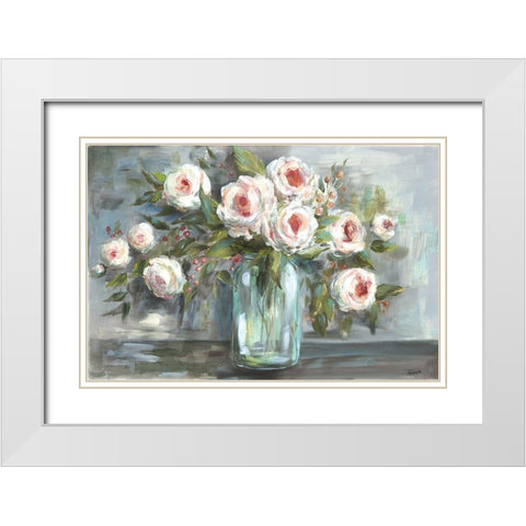 Pink Blooms Still Life Landscape White Modern Wood Framed Art Print with Double Matting by Tre Sorelle Studios