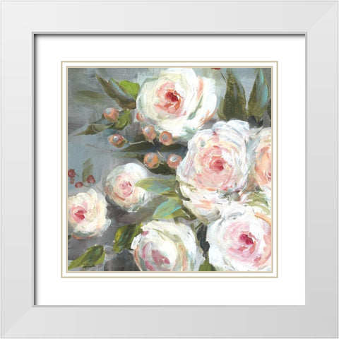 Pink Blooms I White Modern Wood Framed Art Print with Double Matting by Tre Sorelle Studios