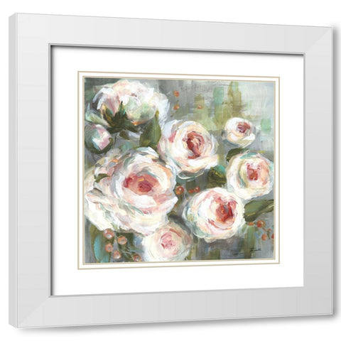 Pink Blooms II White Modern Wood Framed Art Print with Double Matting by Tre Sorelle Studios