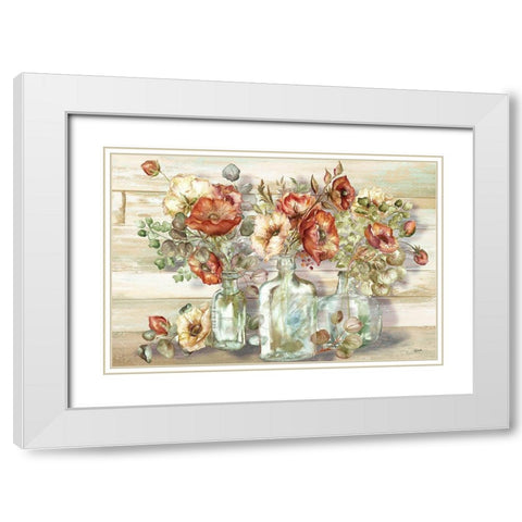 Spice Poppies and Eucalyptus in bottles Landscape White Modern Wood Framed Art Print with Double Matting by Tre Sorelle Studios