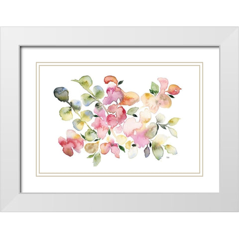 Shades of Pink Watercolor Floral White Modern Wood Framed Art Print with Double Matting by Bijou, Andrea