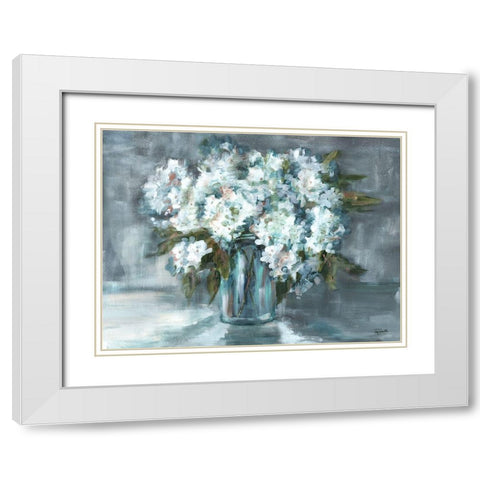 White Hydrangeas on Gray Landscape White Modern Wood Framed Art Print with Double Matting by Tre Sorelle Studios