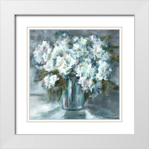 White Hydrangeas on Gray White Modern Wood Framed Art Print with Double Matting by Tre Sorelle Studios