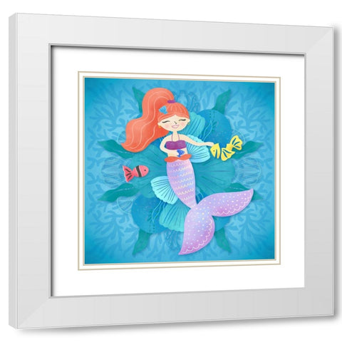 Mermaid red hair White Modern Wood Framed Art Print with Double Matting by Noonday Design