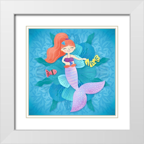 Mermaid red hair White Modern Wood Framed Art Print with Double Matting by Noonday Design