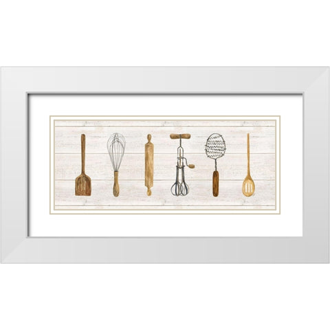 Vintage Kitchen Utensils Panel White Modern Wood Framed Art Print with Double Matting by Reed, Tara