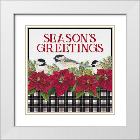 Chickadee Christmas Red IV Seasons Greetings White Modern Wood Framed Art Print with Double Matting by Reed, Tara