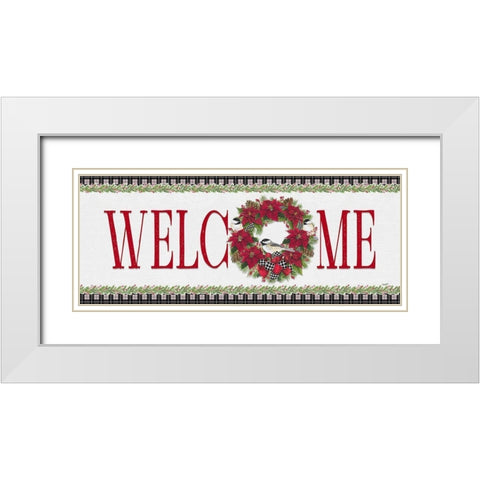 Chickadee Christmas Red-Welcome White Modern Wood Framed Art Print with Double Matting by Reed, Tara