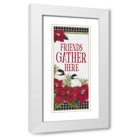 Chickadee Christmas Red-Friends Gather vertical White Modern Wood Framed Art Print with Double Matting by Reed, Tara