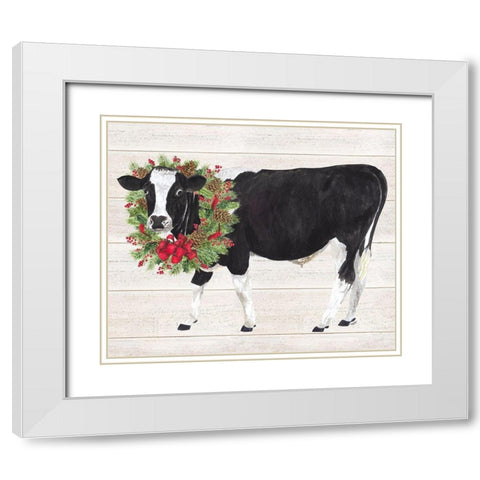 Christmas on the Farm III-Cow with Wreath White Modern Wood Framed Art Print with Double Matting by Reed, Tara