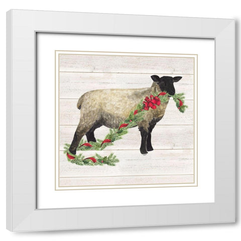 Christmas on the Farm V-Sheep White Modern Wood Framed Art Print with Double Matting by Reed, Tara