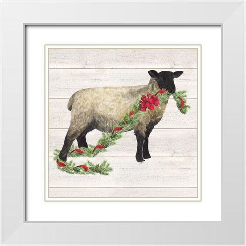 Christmas on the Farm V-Sheep White Modern Wood Framed Art Print with Double Matting by Reed, Tara