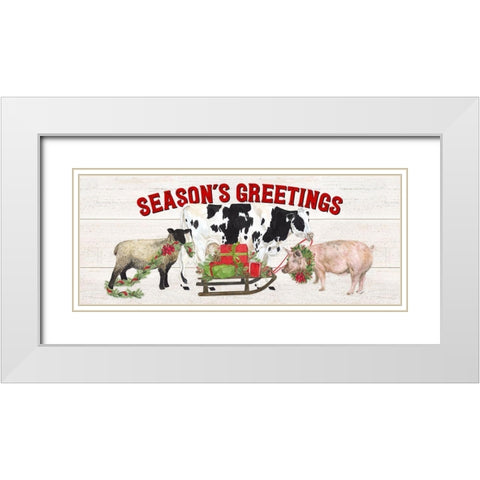 Christmas on the Farm-Seasons Greetings White Modern Wood Framed Art Print with Double Matting by Reed, Tara