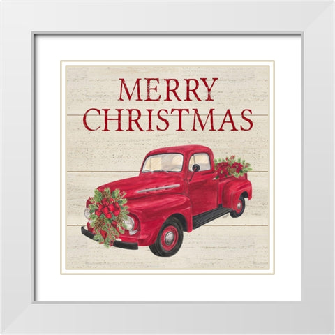 Home for the Holidays-Red Truck White Modern Wood Framed Art Print with Double Matting by Reed, Tara