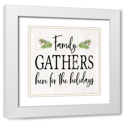 Peaceful Christmas I-Family Gathers black text White Modern Wood Framed Art Print with Double Matting by Reed, Tara