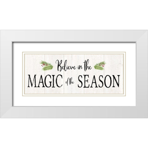 Peaceful Christmas-Magic of the Season horiz black text White Modern Wood Framed Art Print with Double Matting by Reed, Tara