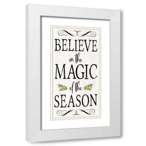 Peaceful Christmas-Magic of the Season vert black text White Modern Wood Framed Art Print with Double Matting by Reed, Tara