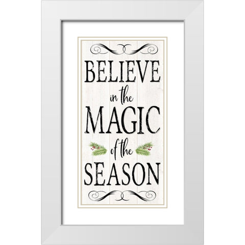 Peaceful Christmas-Magic of the Season vert black text White Modern Wood Framed Art Print with Double Matting by Reed, Tara