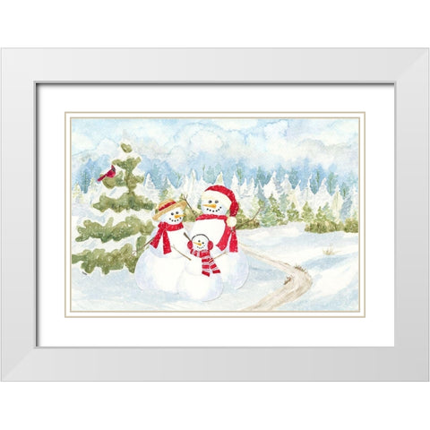 Snowman Wonderland-Family Scene White Modern Wood Framed Art Print with Double Matting by Reed, Tara