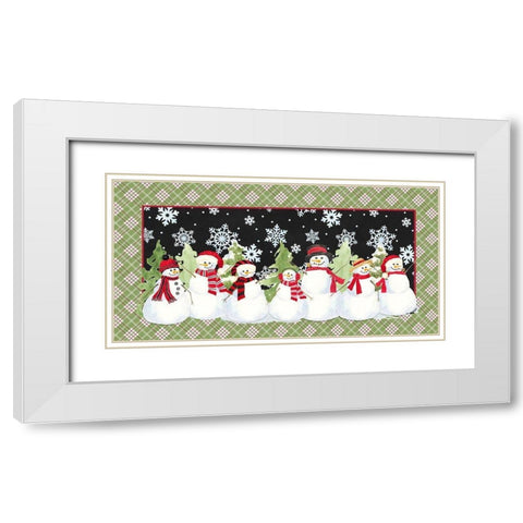 Snowman Wonderland-Green Plaid White Modern Wood Framed Art Print with Double Matting by Reed, Tara